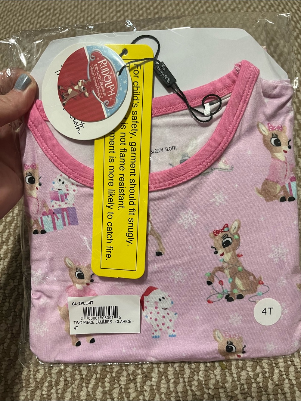Girls 4T the sleepy sloth bamboo Clarice Pink Rudolph Toddler Pajama set